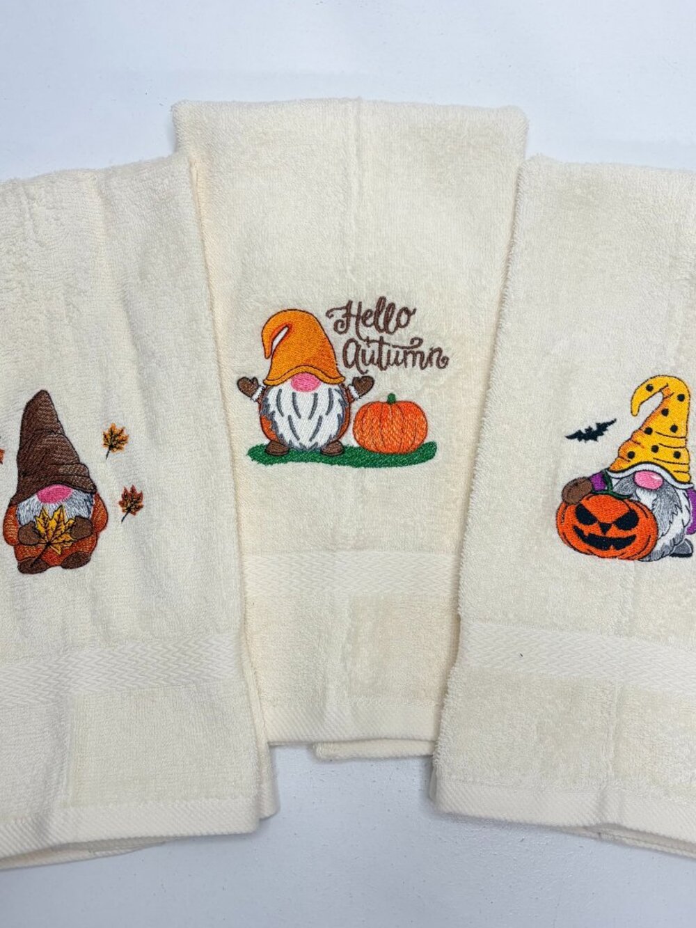 Gnome Fall Towels Embroidered Hand Towel Set Holiday Decor Halloween Autumn
